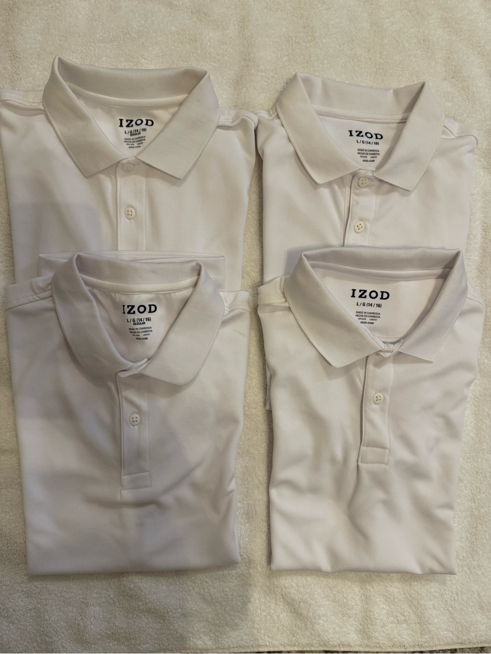Izod White Boys Polo Shirt Set - 4-Pack Classic Collars Size L (14/16)